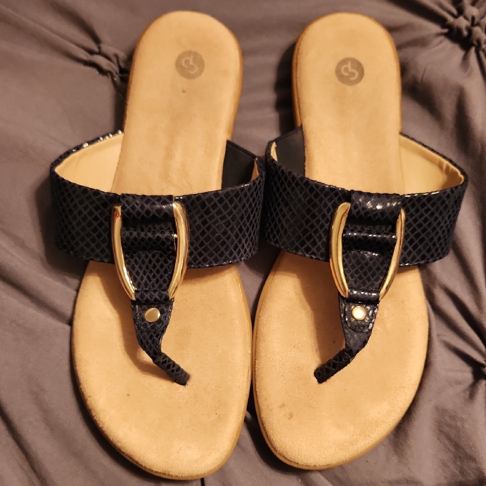Dress Barn Blue and Gold Sandals Thong Style